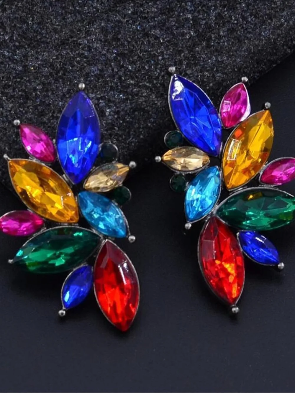 Anthropologie Multicolor Jewel Cluster Earrings - Red Blue Green Pink Gold Aqua